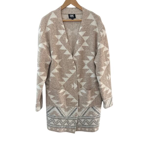 Frye The Cozy Open Front Sweater Cardigan Aztec Oatmeal Heather Combo Size XL - Picture 4 of 13